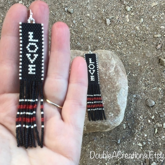 LOVE Beaded Earrings with Fringe - Picture 7 of 9